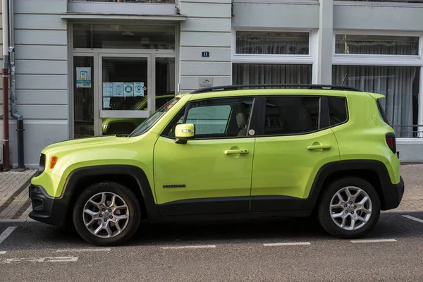 Mulhouse France November 2020 Profile View Green Renegade Jeep Parked — 图库照片
