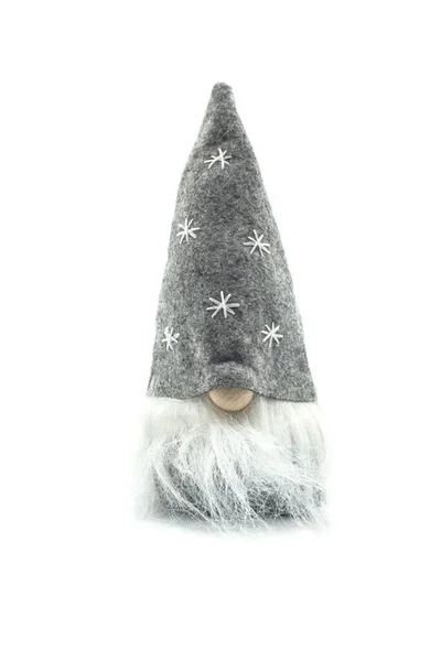 Closeup Grey Traditional Christmas Gnome White Background — Stock Photo, Image