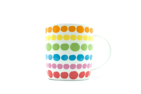 Fechar Caneca Cerâmica Colorida Fundo Branco — Fotografia de Stock