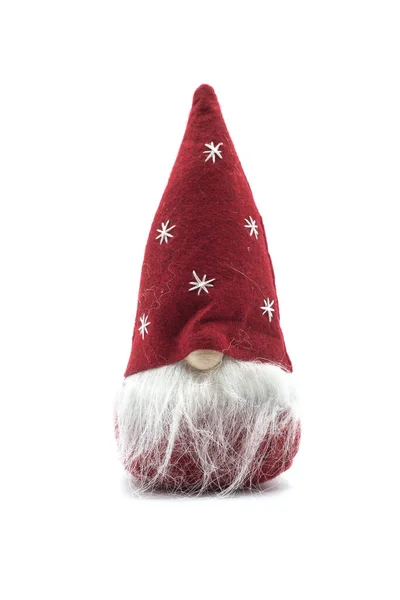 Closeup Red Traditional Christmas Gnome White Background — Stock Photo, Image