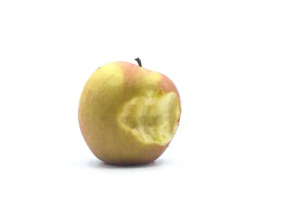 Närbild Färska Crunched Äpple Vit Bakgrund — Stockfoto