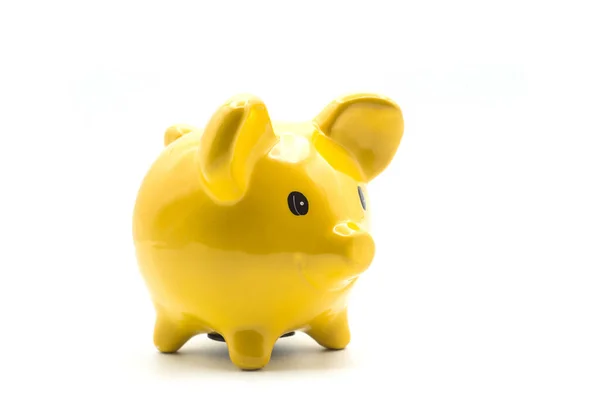 Closeup Yellow Piggy Bank White Background — Stock Photo, Image