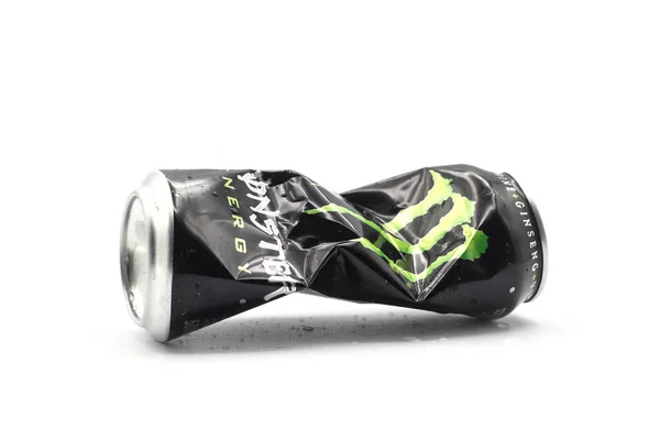 Mulhouse France December 2020 Closeup Crushed Can Monster Energy Drink — Stock Photo, Image