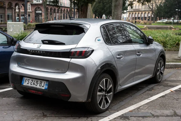 Mulhouse France January 2021 Rear View Grey Peugeot 208 Parked — 图库照片