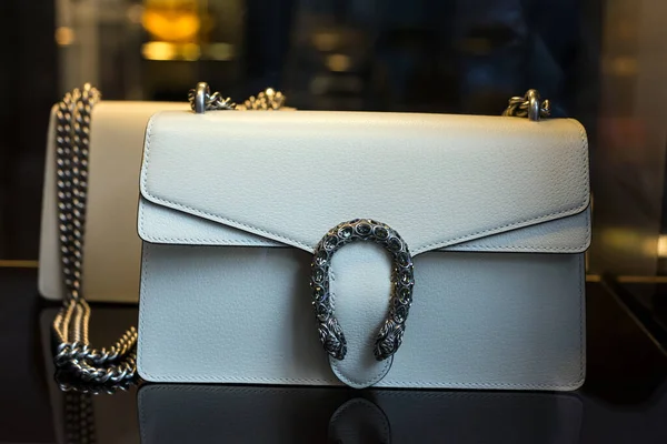 Strasbourg France January 2021 Closeup White Leather Hand Bag Gucci — Stock Photo, Image