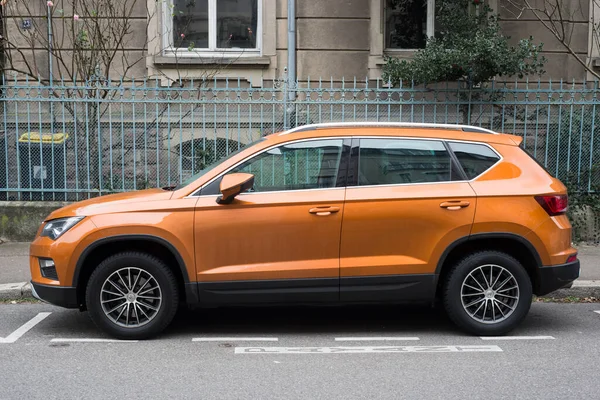 Mulhouse Γαλλία Ιανουαρίου 2021 Προβολή Προφίλ Του Orange Seat Ateca — Φωτογραφία Αρχείου