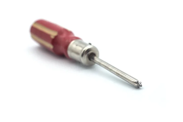 Closeup Red Wooden Screwdriver White Background — Stock Photo, Image