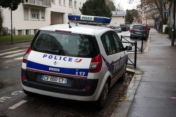 Mulhouse France January 2021 Rear View French National Police Car — стоковое фото