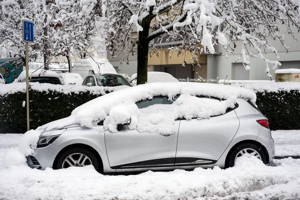 Mulhouse Січня 2021 Профіль Вид Сірого Renault Megane Покритий Снігом — стокове фото