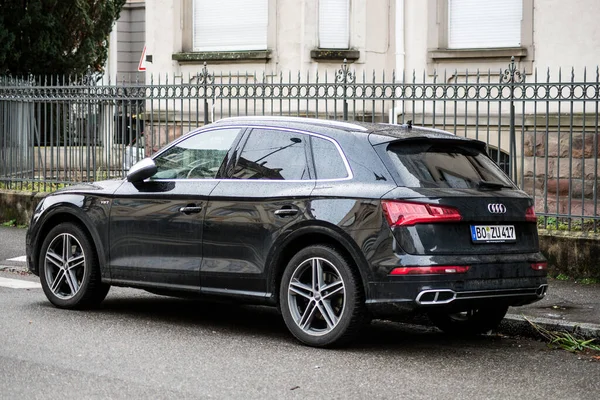 Mulhouse França Janeiro 2021 Vista Traseira Audi Suv Preto Estacionado — Fotografia de Stock