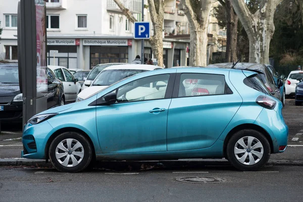 Mulhouse Franciaország Január 2021 Profil Megnézése Kék Renault Zoe Elektromos — Stock Fotó