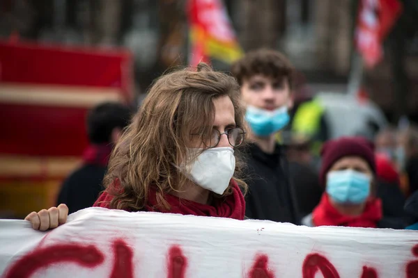 Strasbourg Fransa Şubat 2021 Covid Pandemisi Sırasında Sokakta Pankarla Protesto — Stok fotoğraf