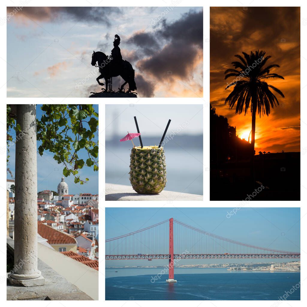 Collage of various cityscape of Lisbon - Portugal