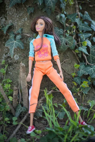 Mulhouse France April 2021 Portrait Brunette Barbie Doll Wearing Orange — Stock Photo, Image