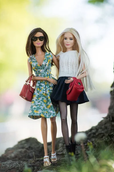 Mulhouse France April 2021 Portrait Blond Brunette Barbie Dolls Wearing — Stock Photo, Image