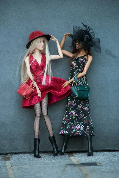Mulhouse France May 2021 Portrait Two Barbie Dolls Wearing Dresses — Stock Photo, Image