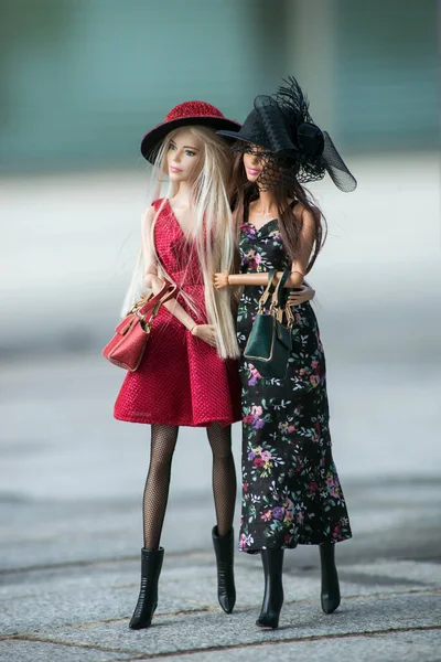 Mulhouse França Maio 2021 Retrato Duas Bonecas Barbie Vestindo Vestidos — Fotografia de Stock