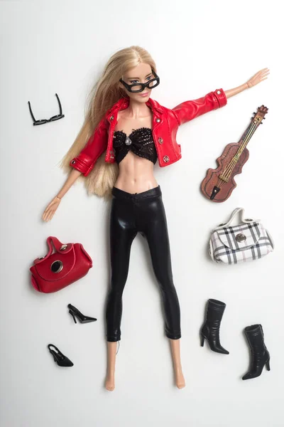 Mulhouse France May 2021 Portrait Blond Barbie Doll Wearing Leather — Stock Photo, Image