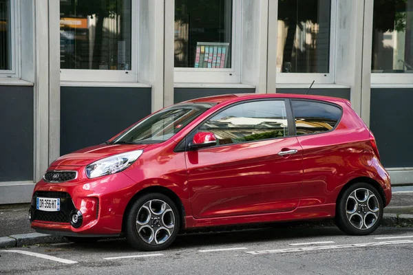 Mulhouse - France - 24 May 2021 - Front view of red KIA Picanto sport parked in the street  
