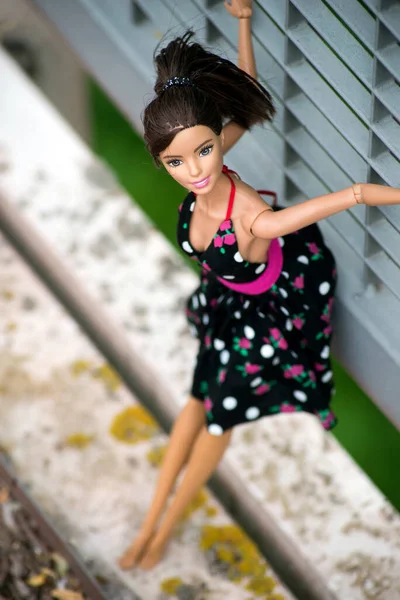 Mulhouse Francia Junio 2021 Retrato Una Muñeca Barbie Morena Con —  Fotos de Stock