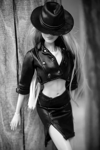 Mulhouse France June 2021 Portrait Blond Barbie Doll Wearing Black — Stock Photo, Image