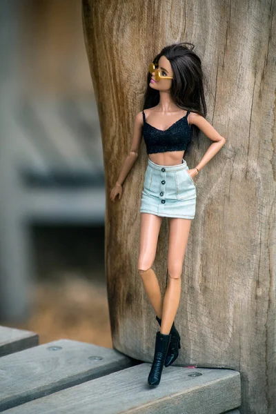Mulhouse France June 2021 Portrait Brunette Barbie Doll Wearing Mini — Stock Photo, Image