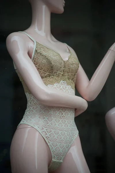Closeup Beige Underwear Mannequin Fashion Store Showroom — 图库照片