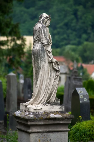View Virgin Mary Statue Tomb Cemetery — 스톡 사진