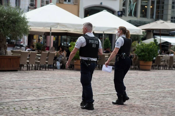뮐루즈 프랑스 2021 거리를 순찰하는 경찰관의 — 스톡 사진