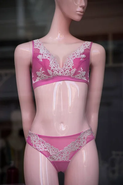 Closeup Pink Lingerie Mannequin Fashion Store Showroom — Stock Photo, Image