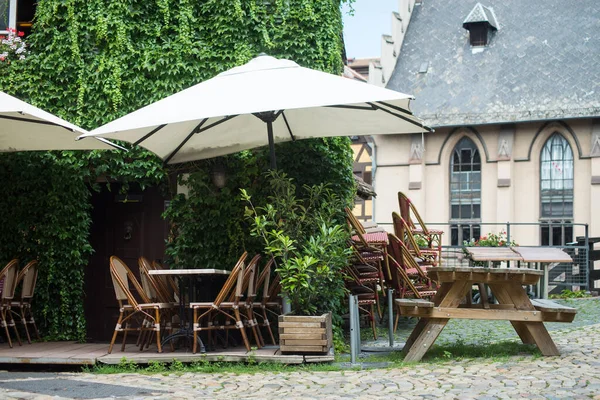 Widok Pusty Taras Restauracji Strasburgu Francja — Zdjęcie stockowe