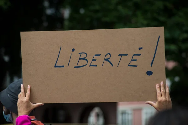 Mulhouse Frankrike Juli 2021 Porträtt Människor Som Protesterar Gatan Mot — Stockfoto