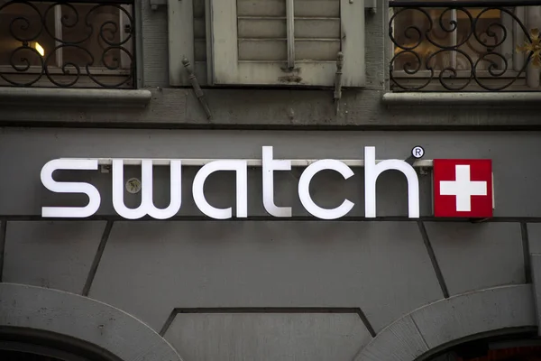 Basel Schweiz August 2021 Nahaufnahme Des Swatch Logos Der Front — Stockfoto