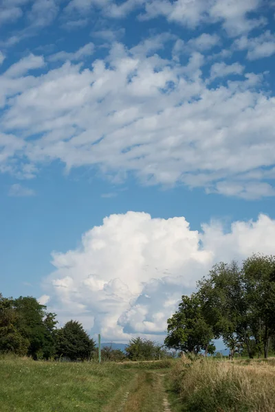 Arkaplanda Bulutlu Gökyüzü Olan Kırsal Manzara Görüntüsü — Stok fotoğraf