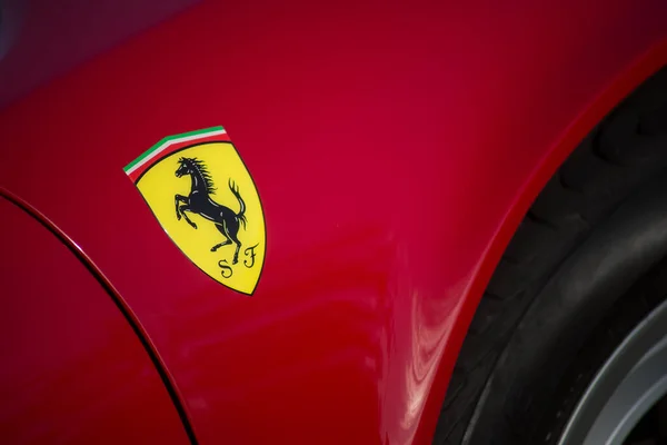 Mulhouse France September 2021 Closeup Ferrari Logo Red Luxury Sport — Stock Photo, Image