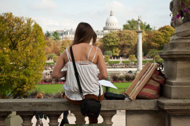 paris, Fransa, Lüksemburg bahçelerinde ressam sanatçı