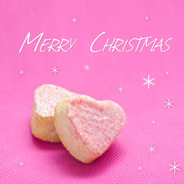 Christmas card with french heart pastry with marzipan — Stock Photo, Image