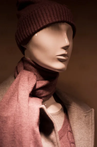 Maniquí de moda de invierno en una sala de exposición — Foto de Stock