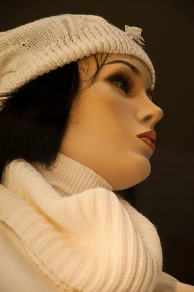 Манекен зимняя мода в выставочном зале — стоковое фото