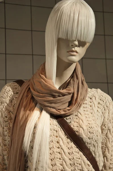 Maniquí de moda de invierno en una sala de exposición — Foto de Stock