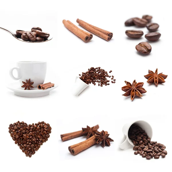 Koffie met anijs en kaneel collage — Stockfoto