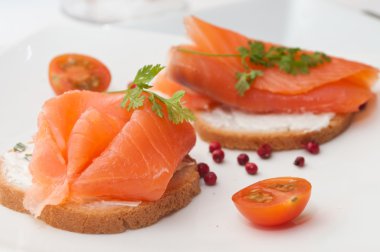Somon kiraz domates ile sunum tost