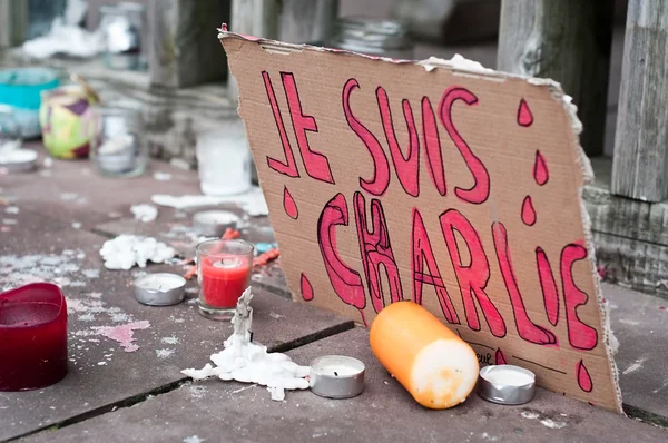 March against Charlie Hebdo magazine terrorism attack, on January 7th, 2015 in Paris — Stock Photo, Image