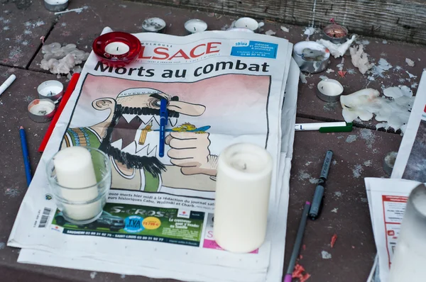 March against Charlie Hebdo magazine terrorism attack, on January 7th, 2015 in Paris — Stock Photo, Image