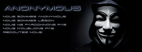 Paris - France - 17 January 2015 - hacktivist group Anonymous. banner — Stock Photo, Image