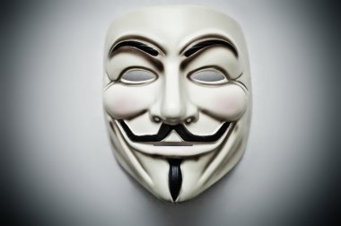 Paris - France - 18 January 2015 - Vendetta mask on white background . This mask is a well-known symbol for the online hacktivist group Anonymous clipart