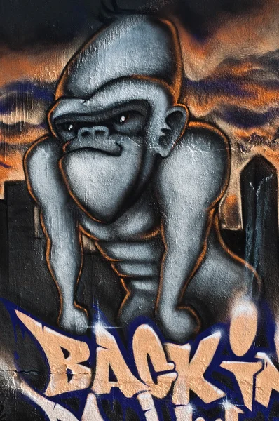 Mulhouse - France - 7 february 2015 - Urban Art - street in Mulhouse - monkey — Stock Photo, Image