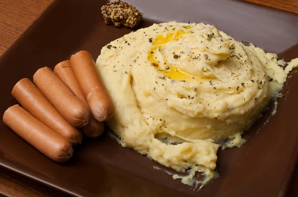 Puree and sausage of Strasbourg France — Stock Photo, Image