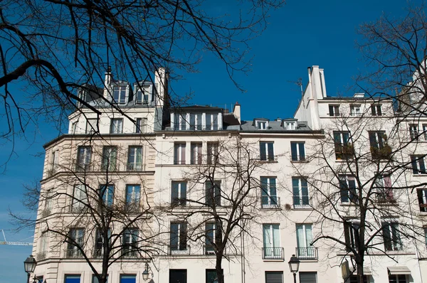 Edificio parigino con alberi in primavera — Foto Stock