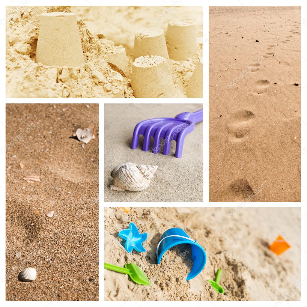 Sandcastle in the beach collage